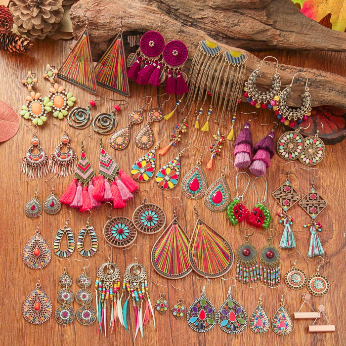 Amazon Hot Selling Bohemian Style Earring Set Ethnic Vacation Style Colorful Tassel Earrings Direct From Manufacturer...