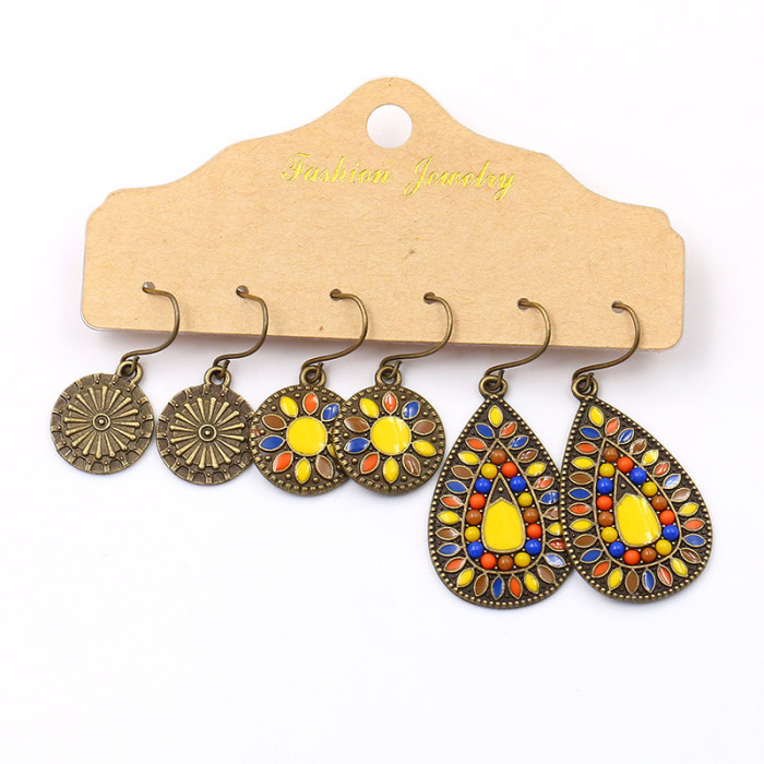 Style Personality Accessories Combination Earrings Set Bohemian Flower Hoop Earrings Round Oil Drop Earrings Wholesal...