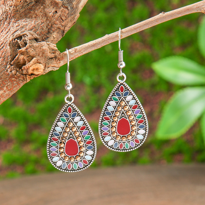 Vintage Ethnic Style Colorful Oil Drop Earrings Bohemian Exotic Design Versatile Jewelry Manufacturer