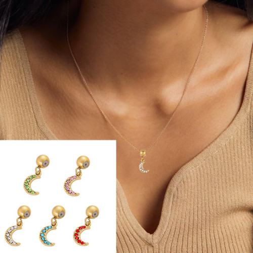 Cross-Border Hot Selling Colorful Zircon Small Moon DIY Fashion Small Pendant Accessories Factory Direct Sales Accessories Wholesale