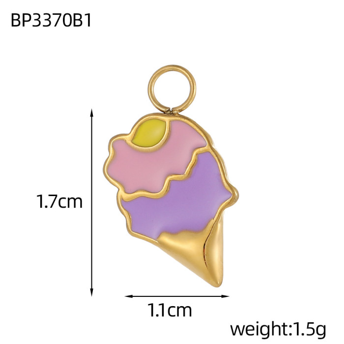 Stainless Steel DIY Fruit Strawberry Ice Cream 3D Pendant Necklace Vacuum Plated Accessories Jewelry Wholesale