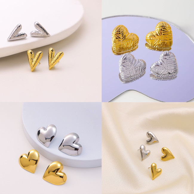European and American New Style Ins Simple Irregular Heart-Shaped Smooth Titanium Steel Earrings Design Sense Elegant Fashion Earrings for Women