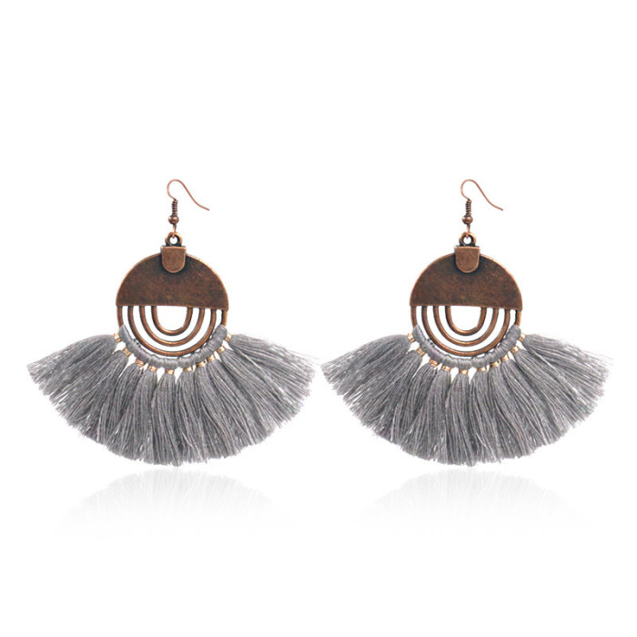 Style Bohemian Tassel Earrings Fashion Hollow Fan-shaped Earrings Women's Jewelry Wholesale