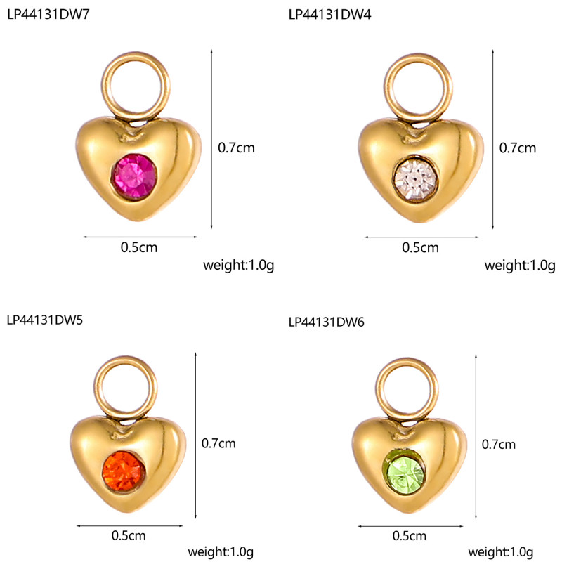 8 Colors DIY Colorful Zircon Heart Gold Small Pendant for Bracelet Necklace Earrings Copper Jewelry Accessories Wholesale
