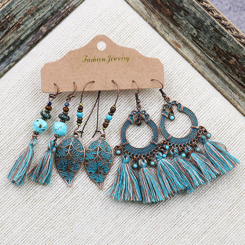 Hot-Selling Bohemian Tassel Earrings Set Combination Cross-Border European and American Fashion Retro Ethnic Style Earrings