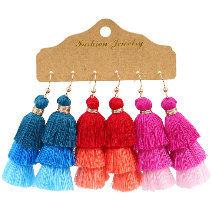 Bohemian Tassel Earrings for Women, Fashion Ethnic Style Earrings, Multi-Color Patchwork Set Combination, Jewelry Sets