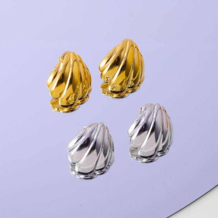 Cross-Border Hot Sale Simple Fashion Retro Shell Geometric Three-Dimensional Stainless Steel Titanium Steel Earrings Jewelry Wholesale