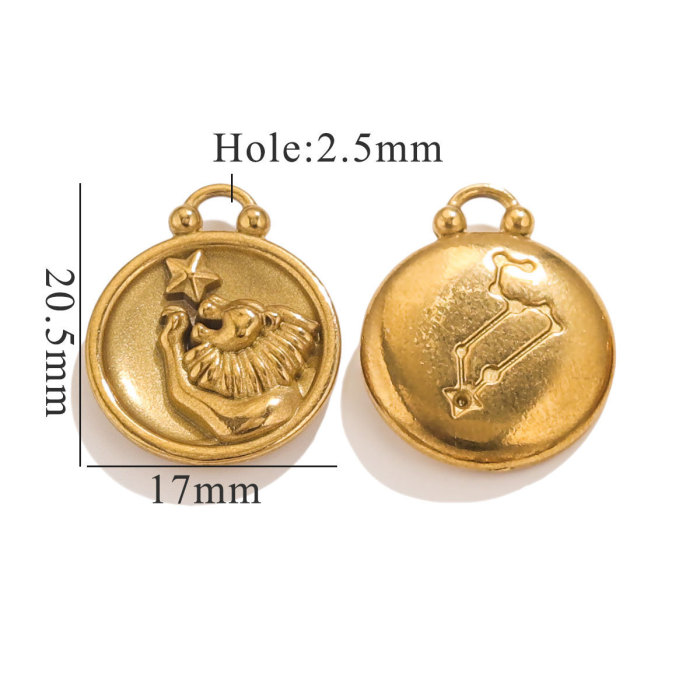 Hot-Selling Fashion Zodiac 18K Gold Pendant Bracelet Necklace Accessories Titanium Steel DIY Jewelry Components