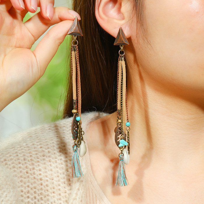 Statement Exaggerated Trend New Earrings for Women Long Tassel Earrings Shell Leaf Drop Earrings Wholesale