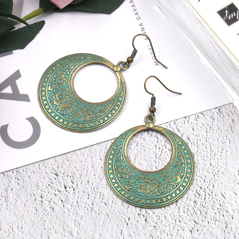 European and American Round Hollow Earrings Creative Retro Alloy Earrings for Women Exaggerated Drop Earrings Wholesale