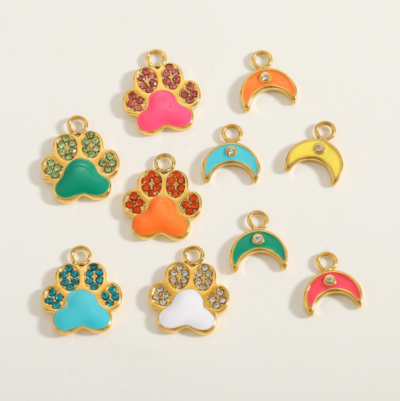 European and American Hot-Selling DIY Jewelry Accessories Oil-Drip Colorful Zircon Bear Paw Stainless Steel Accessories Jewelry Wholesale