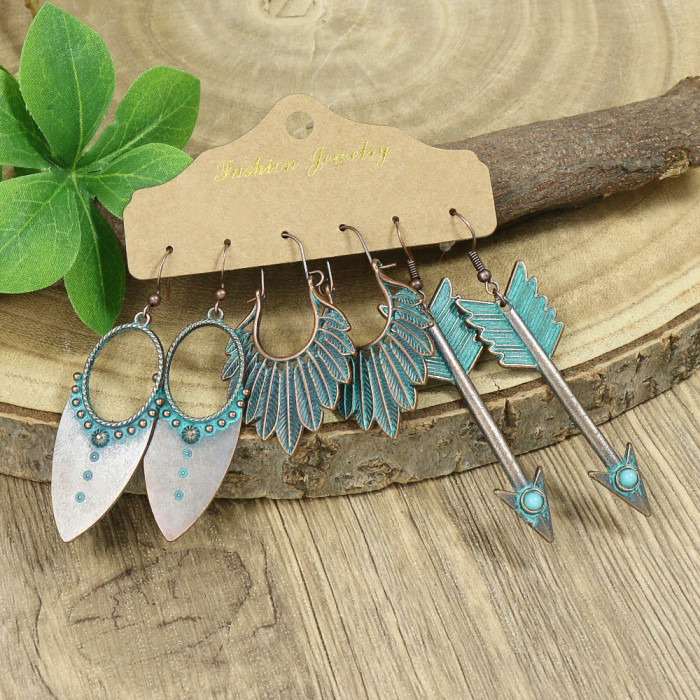 Vintage Earrings Bohemian Large Circle Leaf Long Tassel Earrings Distressed Earrings Set for Women, Jewelry Sets
