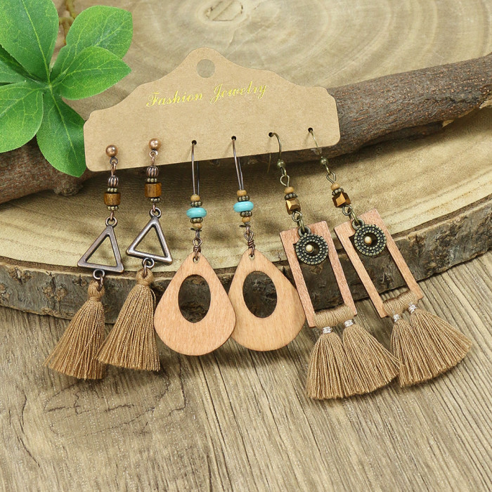 Vintage Earrings Bohemian Large Circle Leaf Long Tassel Earrings Distressed Earrings Set for Women, Jewelry Sets