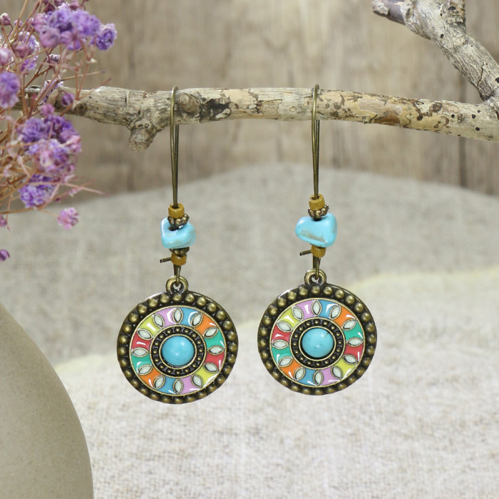 Ethnic Style Geometric Earrings for Women Vintage Tassel Handmade Woven Hollow Earrings Cross-Border European and American Tassel Accessories