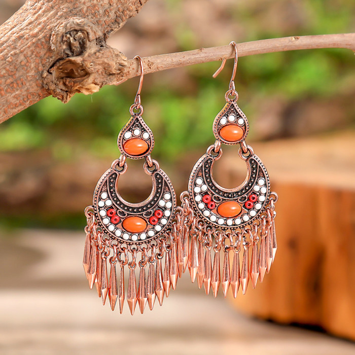 Cross-Border New Bead Earrings for Women European and American Fashion Palace Style Vintage Gold Tassel Earrings Wholesale