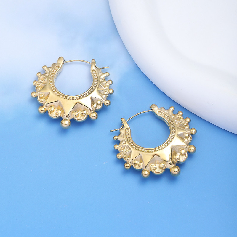 European and American Cross-Border Simple Unique Design Fashion Versatile Light Luxury Women's Crystal Titanium Steel Vintage Stainless Steel Earrings