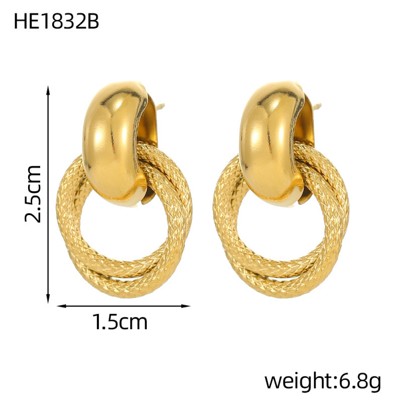 European and American Cross-Border INS Fashion Personality Stainless Steel Earrings Stainless Steel Hoop Texture Earrings Jewelry Wholesale