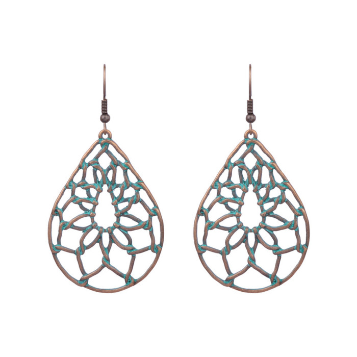 Ethnic Style Geometric Earrings for Women Vintage Tassel Handmade Woven Hollow Earrings Cross-Border European and American Tassel Accessories