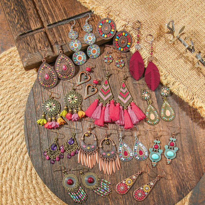 Vintage Ethnic Style Colorful Oil Drop Earrings Bohemian Exotic Design Versatile Jewelry Manufacturer
