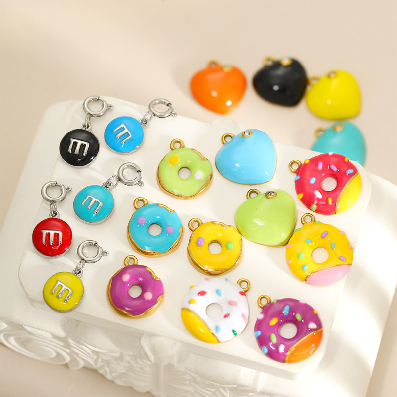 Cross-Border Hot Selling Drip Oil Heart Donut Pendant European and American Style Exquisite DIY Bracelet Necklace Earring Accessories Wholesale