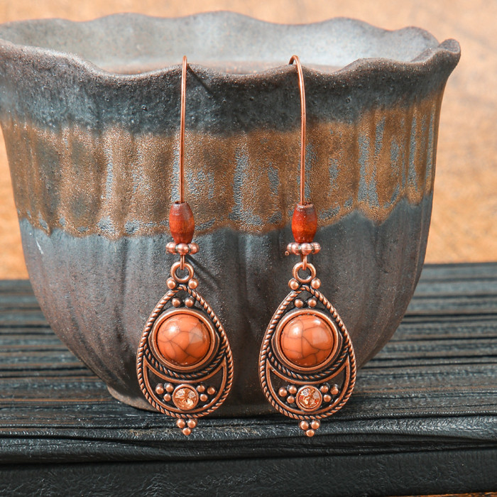 Original Design Retro Ethnic Style Geometric Earrings Yunnan Travel Vacation Style Personality Creative Earrings Yiwu Wholesale