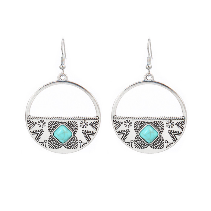 AliExpress Simple Ethnic Style Flower Water Drop Hoop Turquoise Earrings Set Ear Accessories Wholesale, Jewelry Sets
