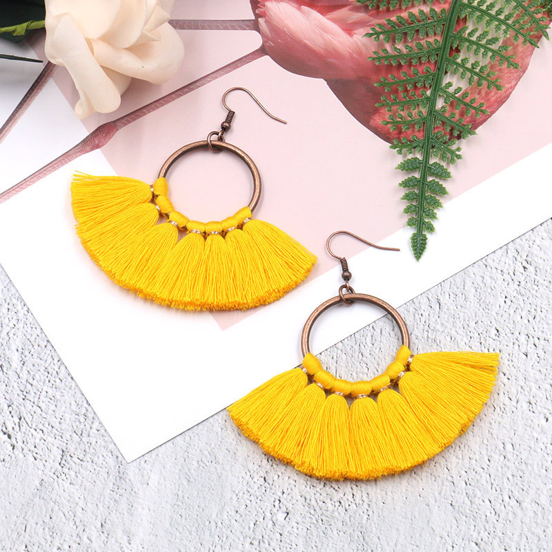 New Bohemian Earrings for Women, European and American Cross-Border Fashion Creative Handmade Fan-Shaped Tassel Earrings