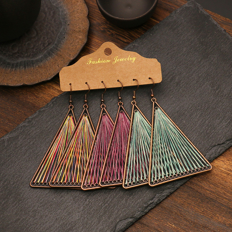 Cross-Border European and American Large Earring Set for Women Bohemian Water Drop Round Hand-Woven Tassel Accessories Wholesale