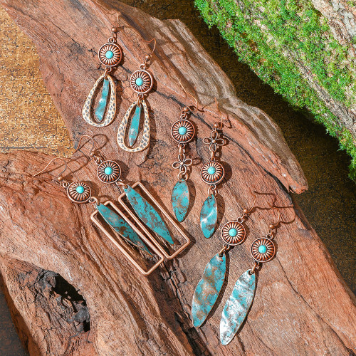 Cross-Border Hot-Selling Bohemian Style Vintage Distressed Earrings Alloy Texture Ethnic Style Drop Earrings Ear Jewelry Manufacturer Wholesale