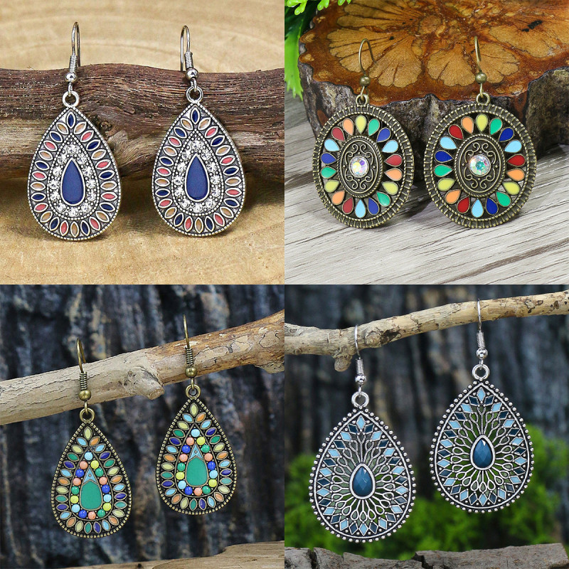 European and American INS Hot-Selling Bohemian Earrings Colorful Oil-Drip Round Elegant Earrings Foreign Trade Exquisite Point Diamond Jewelry