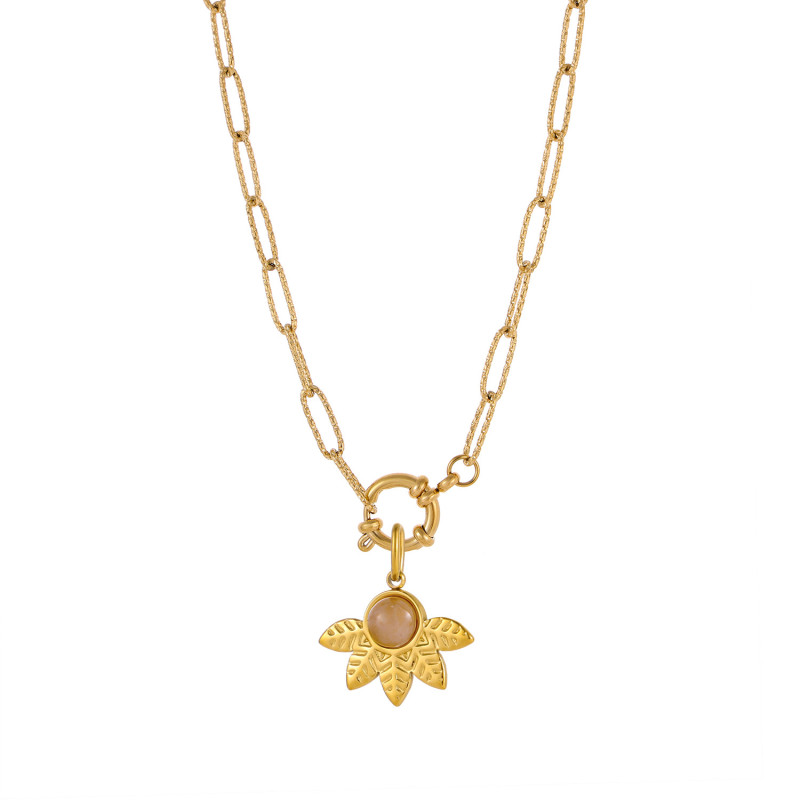 Cross-Border Hot Selling Stainless Steel Sun Natural Stone Pendant Necklace Accessories Jewelry Wholesale