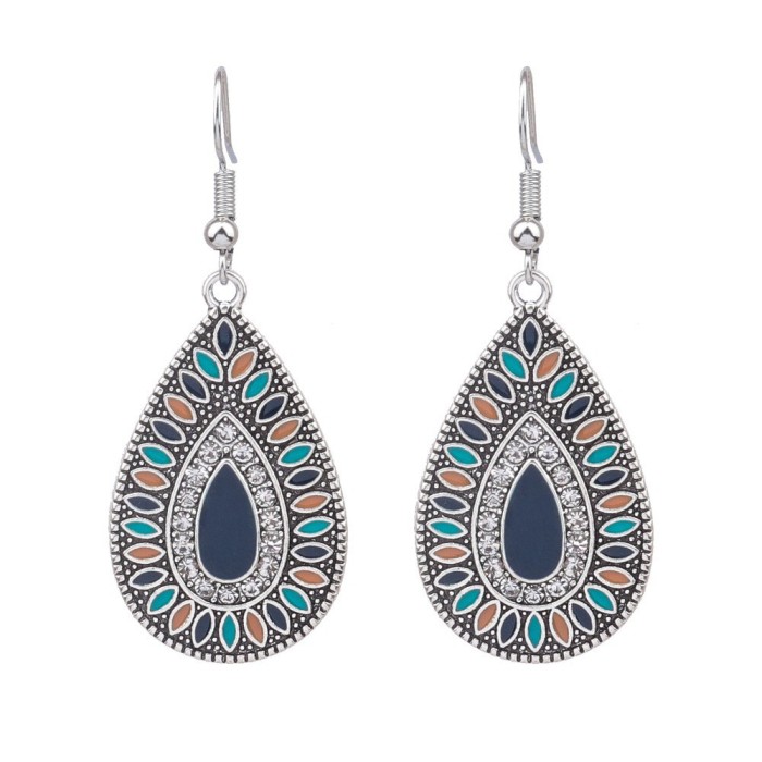 European and American INS Hot-Selling Bohemian Earrings Colorful Oil-Drip Round Elegant Earrings Foreign Trade Exquisite Point Diamond Jewelry