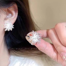 Super Sparkling Snowflake Fireworks Copper Earrings Niche Versatile High-end Earrings Korean Sweet Girly Hot-selling Ear Accessories