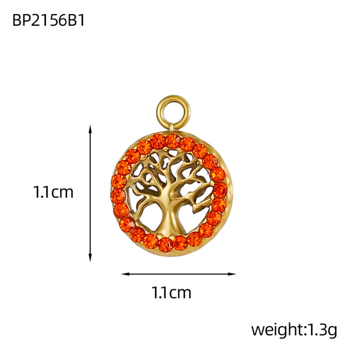 DIY Jewelry Accessories Stainless Steel Micro Pave Zircon Round Hollow Tree of Life Pendant DIY Jewelry Accessories W...