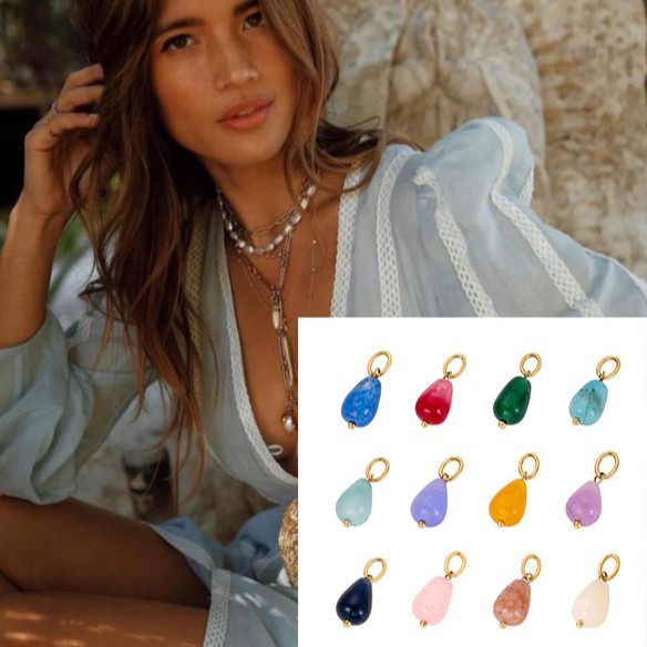 Cross-Border Hot Selling Fashion Simple DIY Pendant Accessories 12 Colors Natural Stone Accessories Hanging Circle Chain Accessories Wholesale