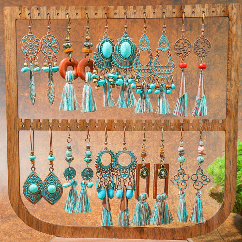 Amazon Hot Sale Ethnic Style Retro Vintage Earrings Set Bohemian Handmade Tassel Earrings Accessories Wholesale