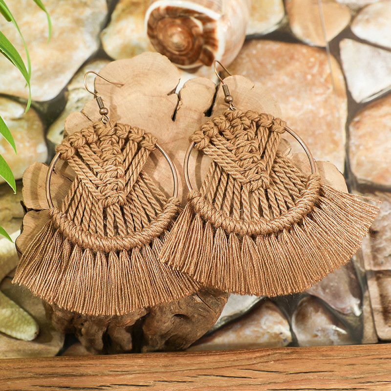 European and American Cross-Border Wholesale Bohemian Style Handmade Tassel Earrings Fashionable Design Versatile Drop Earrings