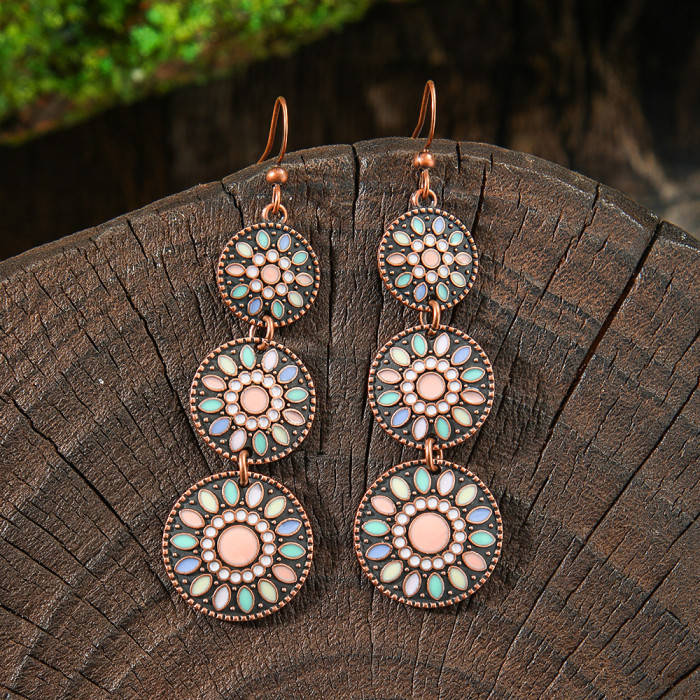 New Hot-Selling Fashion Ethnic Style Earrings Yunnan Travel Vacation Style Colorful Ear Jewelry Yiwu Street Vendor Wholesale for Women