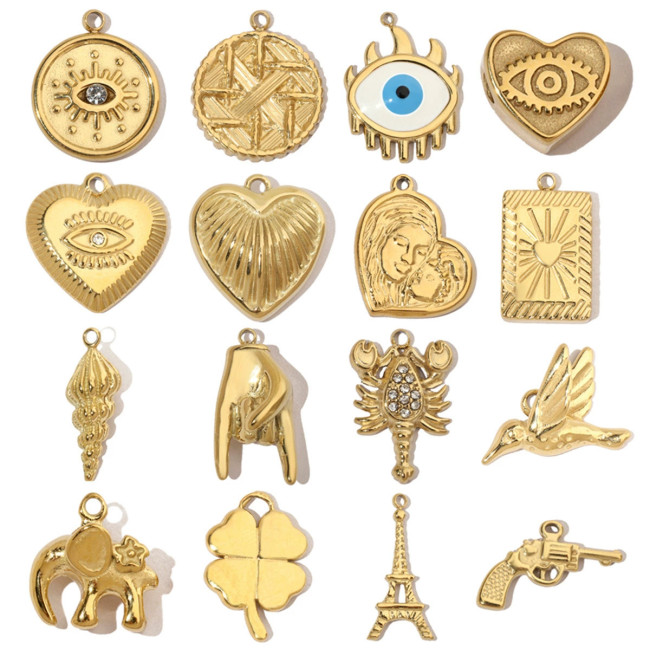 Vacuum Gold Plated Heart Devil's Eye Titanium Steel DIY Pendant Women's Eye Stainless Steel Heart Snake Necklace Pendant