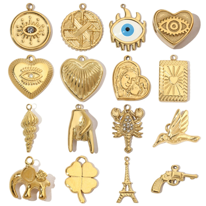 Vacuum Gold Plated Heart Devil's Eye Titanium Steel DIY Pendant Women's Eye Stainless Steel Heart Snake Necklace Pendant