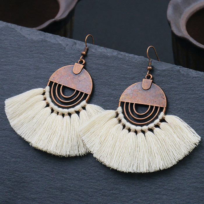 Style Bohemian Tassel Earrings Fashion Hollow Fan-shaped Earrings Women's Jewelry Wholesale