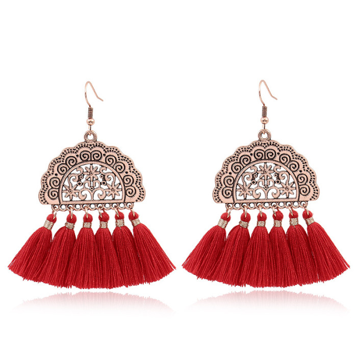 Red Earrings Chinese Style Tassel Earrings Bohemian Ethnic Style New Year Earrings New Year Bride Earrings