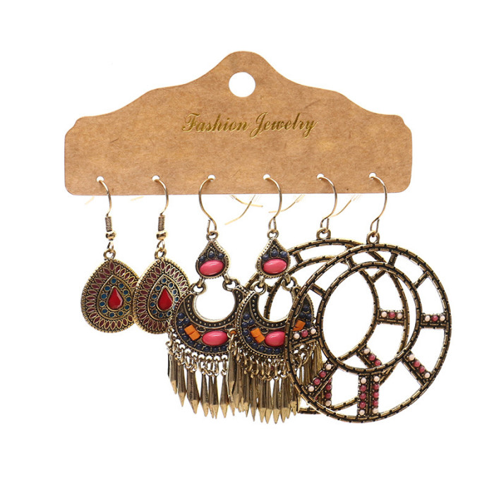 Earrings Three-Piece Set Wholesale Jewelry Metal Accessories Water Drop Shape Oil Drop Earrings Jewelry Set Combination