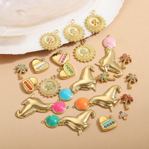 European and American Cross-Border DIY Accessories Pendant Stainless Steel Gold-Plated Heart Coconut Tree Dolphin Cowboy Boots Pendant Accessories Wholesale