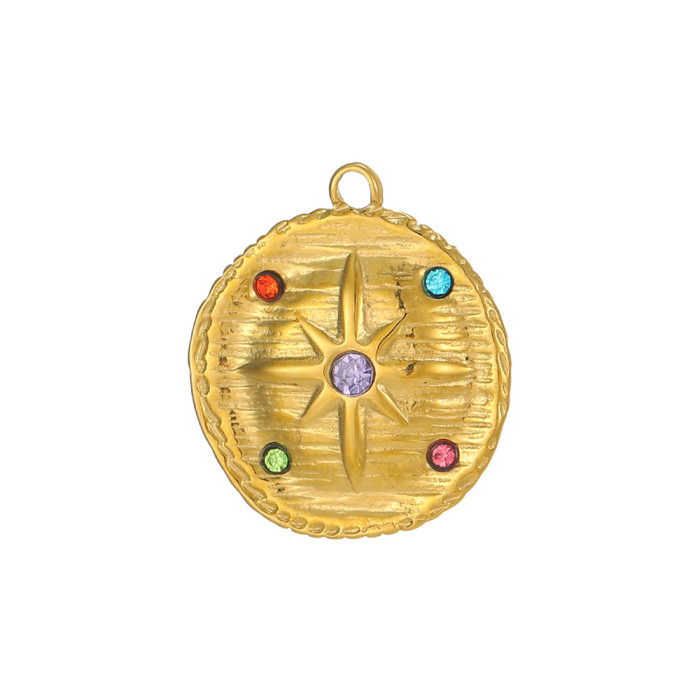 Hot Selling French Tarot Card Round Pendant Micro Inlaid Zircon Personalized Stainless Steel DIY Accessories Wholesal...