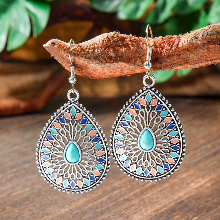 Amazon Wholesale Retro Bohemian Turquoise Earring Set Fashion Ethnic Style Earrings Jewelry Source