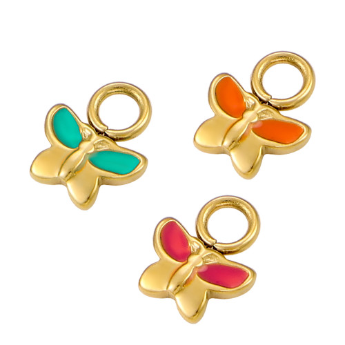 European and American Cross-Border New Colorful Butterfly DIY Stainless Steel Jewelry Accessories Oil Drop Accessories Keychain Pendant Jewelry