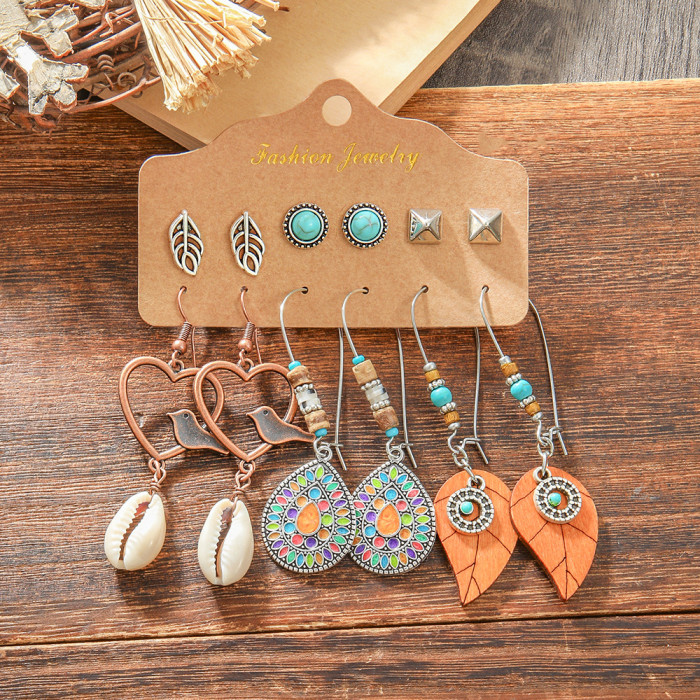 Fashion Bohemian Style Vintage Silver Earrings Set Unique Ethnic Style Turquoise Earrings, Jewelry Sets