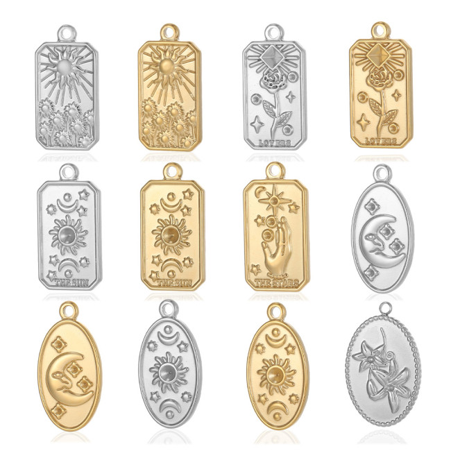 Cross-Border European and American Hot-Selling DIY Popular Stainless Steel Rectangular Tarot Card Starry Sky Pendant Jewelry Accessories Wholesale