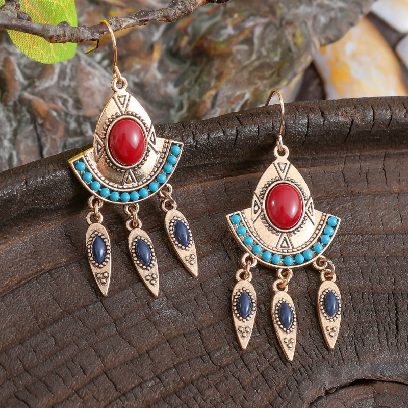 European and American Geometric Earrings for Women, Turquoise Accessories, Creative Alloy Tassel Long Earrings, Cross-Border Jewelry Wholesale